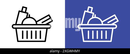 Grocery shopping icon logo sign vector outline in black and white color Stock Vector