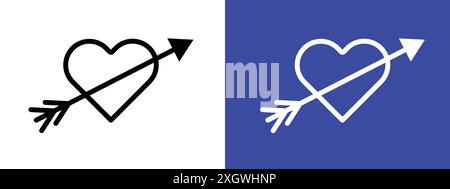 Heart with arrow icon logo sign vector outline in black and white color Stock Vector