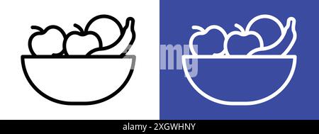 Fruit basket icon logo sign vector outline in black and white color Stock Vector