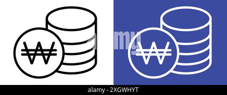 Korean won icon logo sign vector outline in black and white color Stock Vector