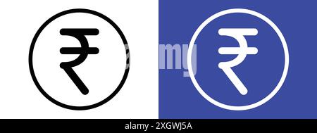 Indian rupee icon logo sign vector outline in black and white color Stock Vector