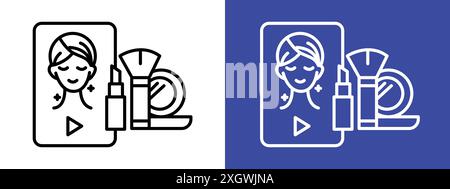 Makeup tutorial video icon logo sign vector outline in black and white color Stock Vector