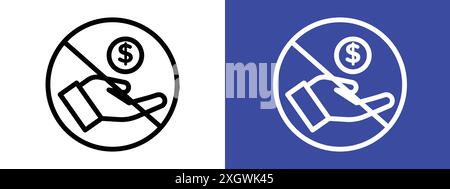 No money sign logo sign vector outline in black and white color Stock Vector