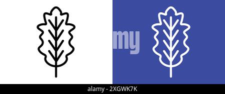 Oak leaf with veins icon logo sign vector outline in black and white color Stock Vector
