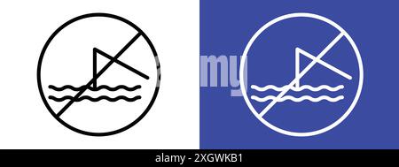 No fishing sign logo sign vector outline in black and white color Stock Vector