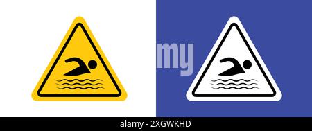 Risk of drowning warning sign logo sign vector outline in black and white color Stock Vector