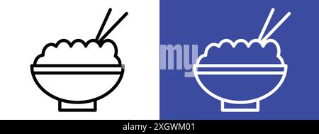 Rice bowl icon logo sign vector outline in black and white color Stock Vector