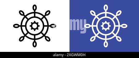 Ship wheel icon logo sign vector outline in black and white color Stock Vector