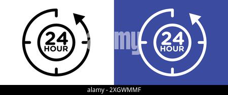 Twenty four hours icon logo sign vector outline in black and white color Stock Vector