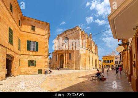 The Ciutadella de Menorca Cathedral in the historic old town center of the medieval town of Ciutadella de Menorca, on the island of Menorca Spain. Stock Photo