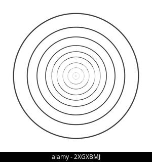 Concentric grey color circle elements with a white background. Circle spin target, Radio station signal, or Center minimal radial ripple line outline Stock Vector