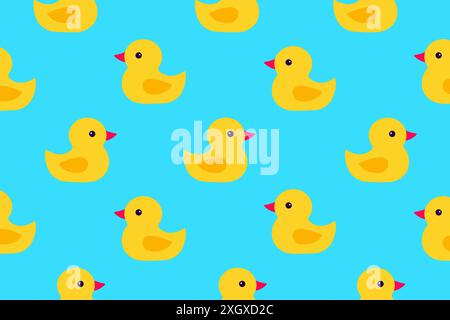 Seamless pattern of yellow rubber ducks. Vector illustration. Stock Vector