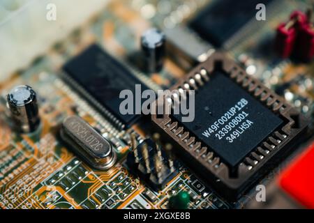 A Closeup circuit board with electronic components Stock Photo