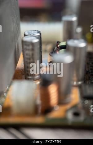 A Close-up of a capacitor in one motherboard. Stock Photo