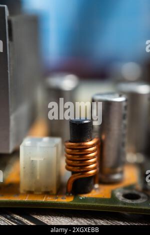 MOtherboard ferrite rings and capacitors. Stock Photo