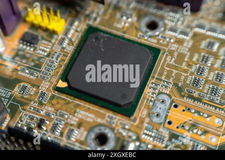 A Closeup circuit board with electronic components Stock Photo