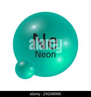 Neon element icon. Glossy teal sphere. Chemical symbol Ne. Vector illustration. Stock Vector