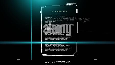 Image of blue scanner beams over data file processing on black background Stock Photo