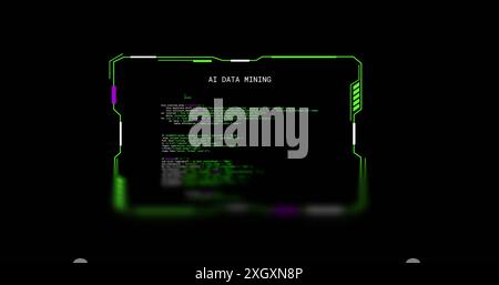 Image of interface with ai data mining text, processing on black background Stock Photo