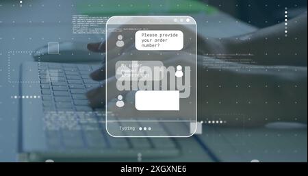Image of screens with data processing over caucasian man using computer Stock Photo