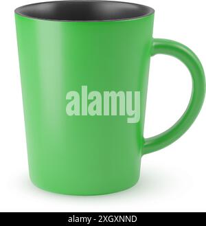 Illustration of Empty Green Coffee Cup or Tea Mug on a White Background. Isolated Mockup with Shadow Effect, and Copy Space for Your Design Stock Vector