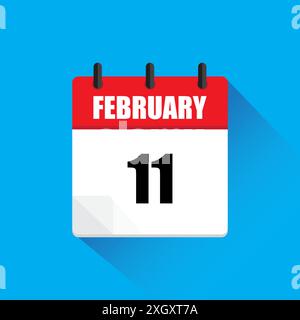 February 11 calendar. February eleven date. Vector icon. Blue background. Stock Vector
