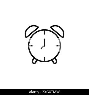Alarm clock icon logo sign vector outline in black and white color Stock Vector