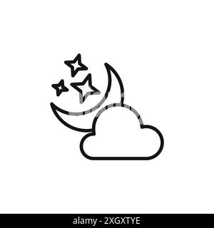 Cloud moon icon logo sign vector outline in black and white color Stock ...