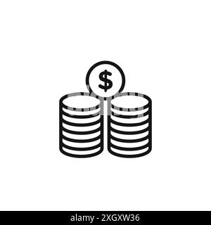 Coins icon logo sign vector outline in black and white color Stock Vector