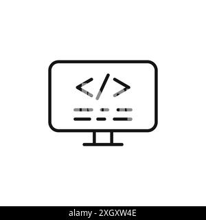 Display code icon logo sign vector outline in black and white color Stock Vector