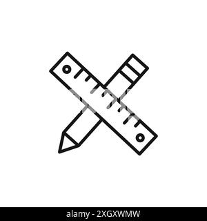 Pencil and ruler icon logo sign vector outline in black and white color Stock Vector