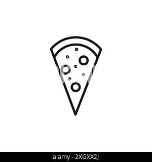 Pizza slice icon logo sign vector outline in black and white color Stock Vector