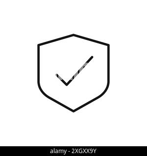 Shield check icon logo sign vector outline in black and white color Stock Vector