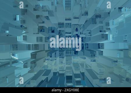 Abstract 3d square pixel geometric background or cube pattern. Spectacular turquoise elongated cubes extruded into an abstract background cubic textur Stock Photo