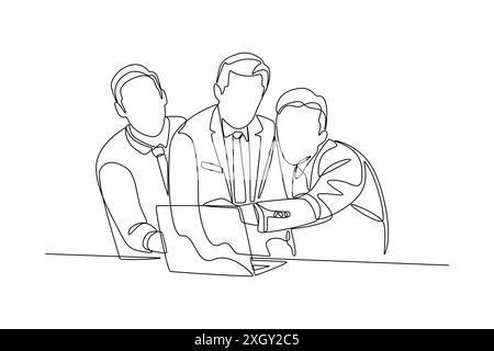 Continuous line drawing of business team working together, discussing business. Meeting of colleagues. Coworking, teamwork concept Stock Vector