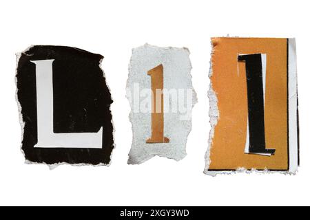 L alphabet torn from a magazine paper on white background with clipping path. Ransom note style letters. Stock Photo