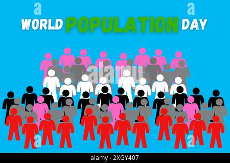 World Population Day Concept, with group of colourful people stand on blue background design, World population day special banner designs Stock Vector