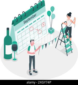 Events, People planning concept. Entrepreneurship and calendar schedule planning with filling course campaign. Vector illustrations business meeting a Stock Vector