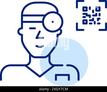 Ear nose throat doctor with stethoscope and qr code. Telemedicine appointment and consultation access. Pixel perfect, editable stroke vector icon Stock Vector