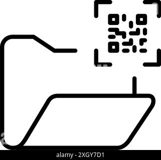 Open file folder and qr code. File labelling and fast access. Pixel perfect, editable stroke vector icon Stock Vector