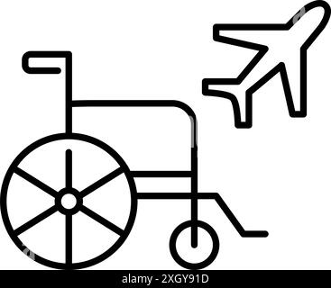 Wheelchair and airplane. Disabled friendly inclusive travel options. Pixel perfect, editable stroke vector icon Stock Vector