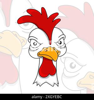 Angry rooster. Displeased poultry. Team mascot. Cartoon style. Colored vector illustration. Stock Vector