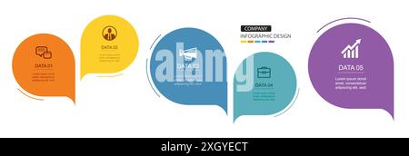 Infographics speech bubbles timeline with 5 number data template. Illustration abstract background. Stock Vector