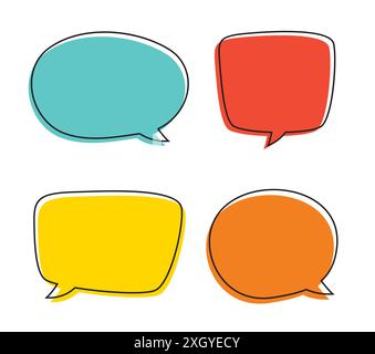 Speech symbol talk and thinking hand drawn style. Bubble with color and outline set. Stock Vector
