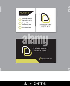 Black modern creative business card template design.Clean simple business card design vector. Stock Vector