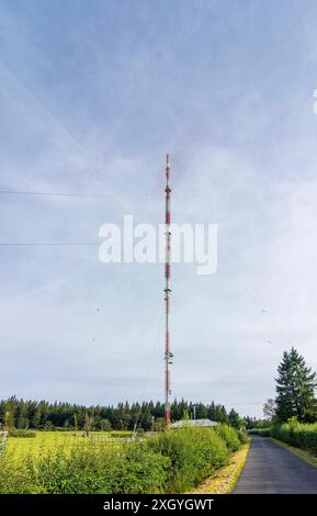 antenna structures and transmission systems of Hessischer Rundfunk on mountain Hoher Meißner Hessisch Lichtenau Nordhessen Hessen, Hesse Germany Stock Photo