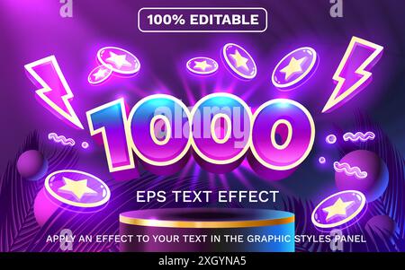 Editable text effect. Free coin slots, sale template. Neon style. Vector Stock Vector