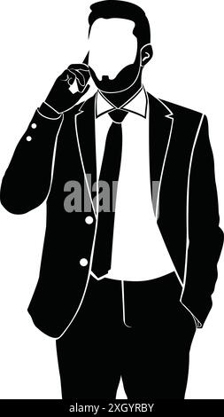 Business man stand with talking about mobile phone silhouette design Stock Vector