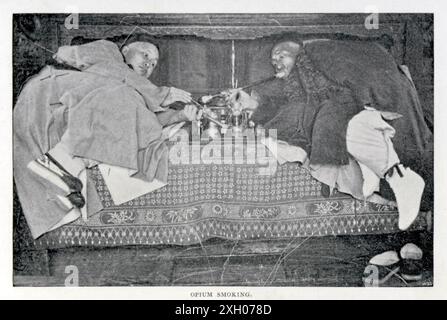 Opium smokers in an opium-house in Suifu, Szechuen (now known as Yibin, Sichuan) in China. Photograph by G. E. Morrison in 1894 from his book ‘Australian in China, being the narrative of a quiet journey across China to British Burma’ published in 1895. Stock Photo