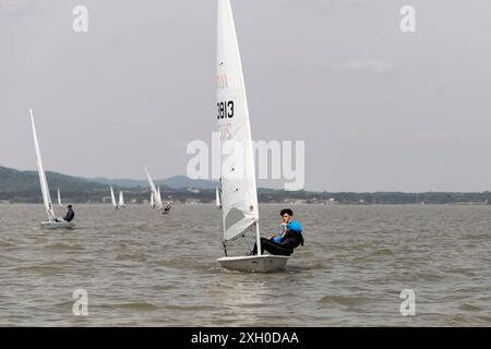 Golubac, Serbia: A Scene from the Laser-Class Sailing Regatta on the Danube River (June 9, 2024) Stock Photo